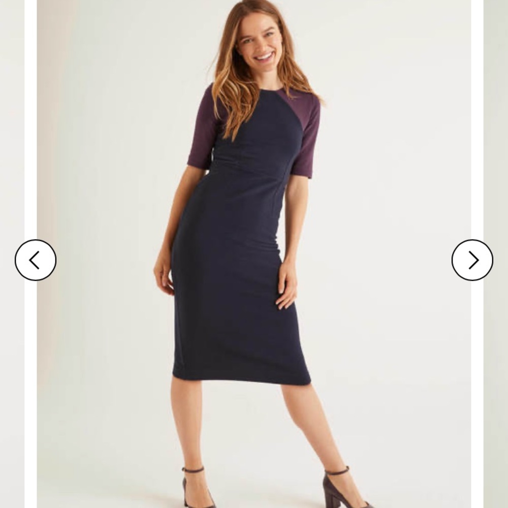 Boden poppy ottoman dress- navy/fig